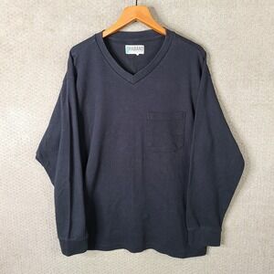 Haband Shirt Mens XXL 2XL Black Thermal Waffle Knit V-Neck Pocket Long Sleeve